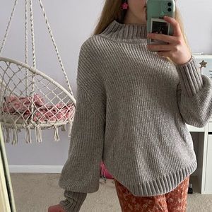 Grey Turtleneck Knitted Sweater